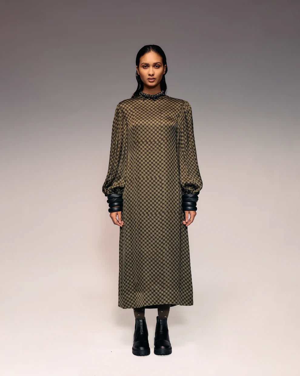 Olive Ajrakh Check Midi Dress