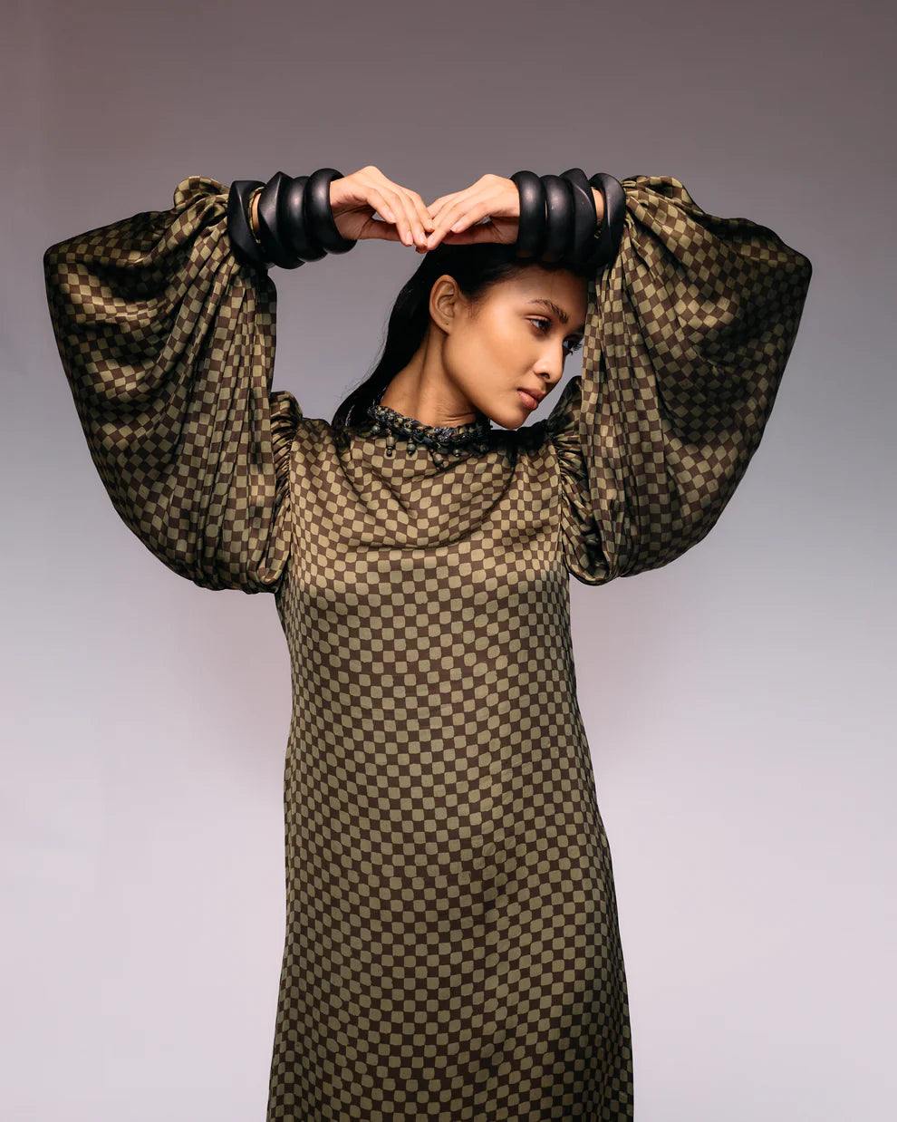 Olive Ajrakh Check Midi Dress