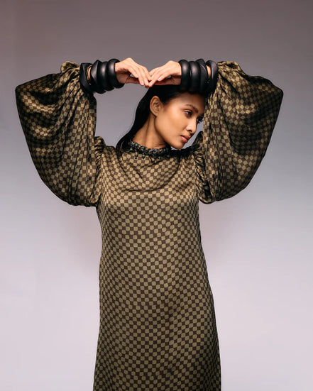 Olive Ajrakh Check Midi Dress