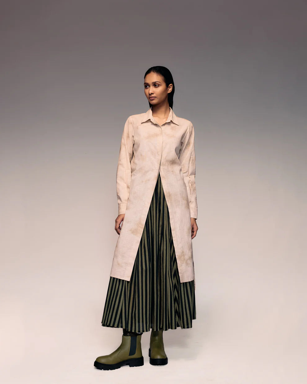 Olive Black Stripe Skirt