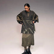 Olive Cord Emb Side Open Jacket