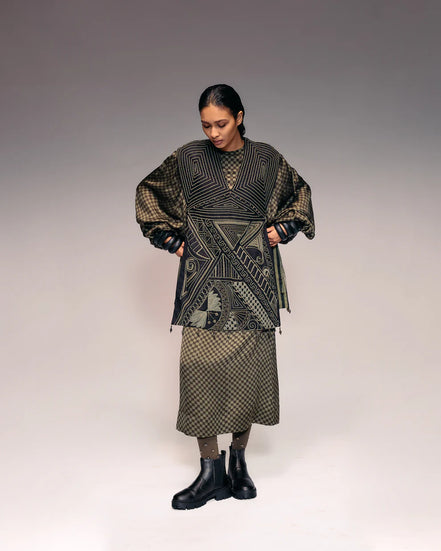 Olive Cord Emb Side Open Jacket