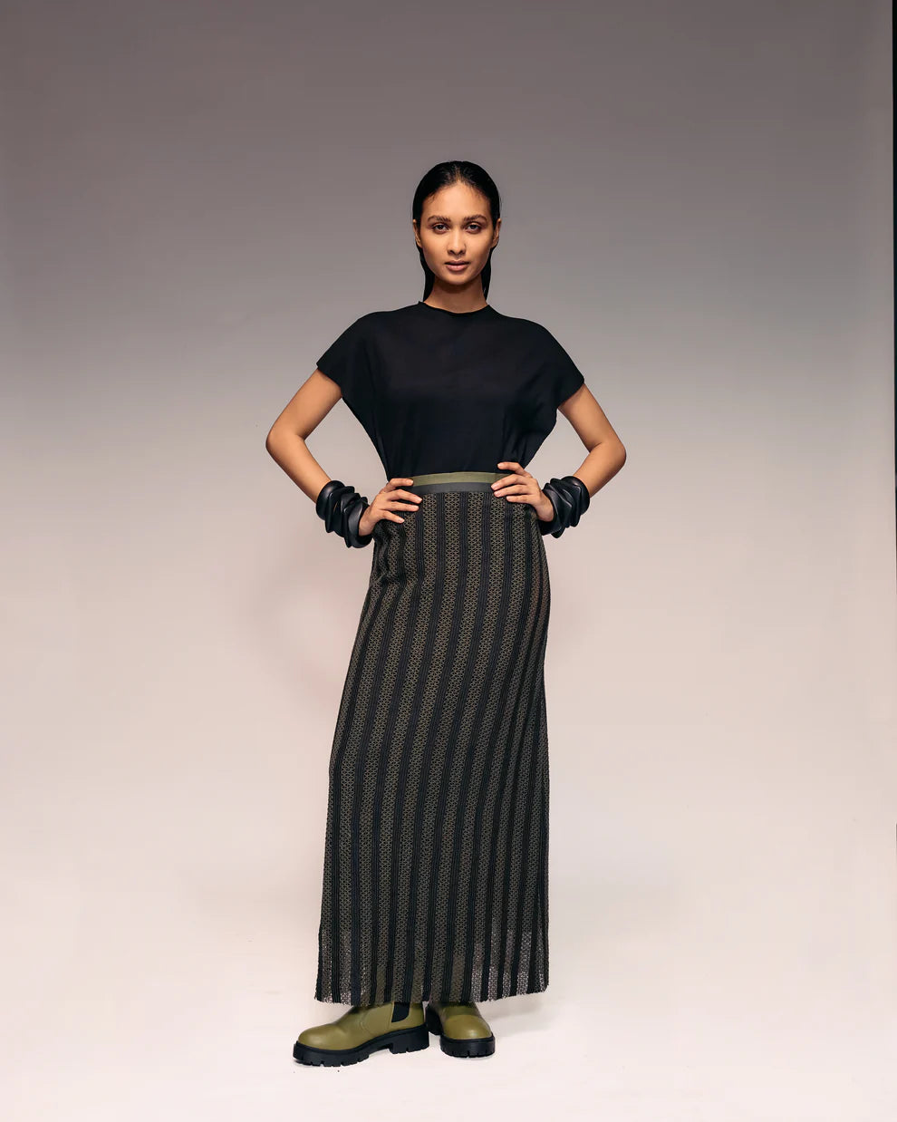 Olive Cotton Net Skirt