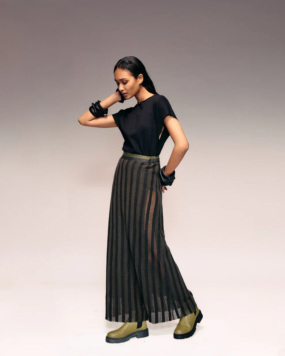 Olive Cotton Net Skirt