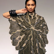 Olive Embroidered Crochet Cape