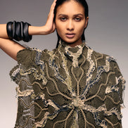 Olive Embroidered Crochet Cape