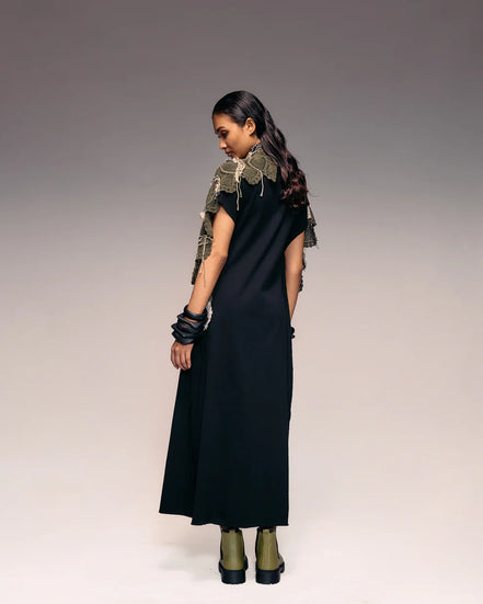 Olive Embroidered Crochet Cape