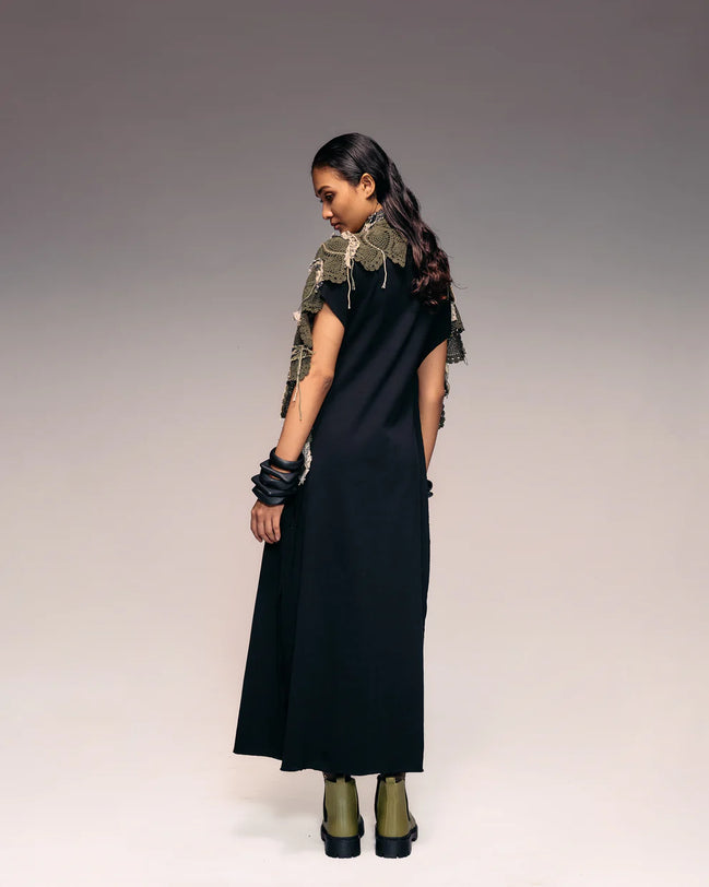 Olive Embroidered Crochet Cape