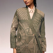 Olive Kantha Embroidered Khadi Jacket
