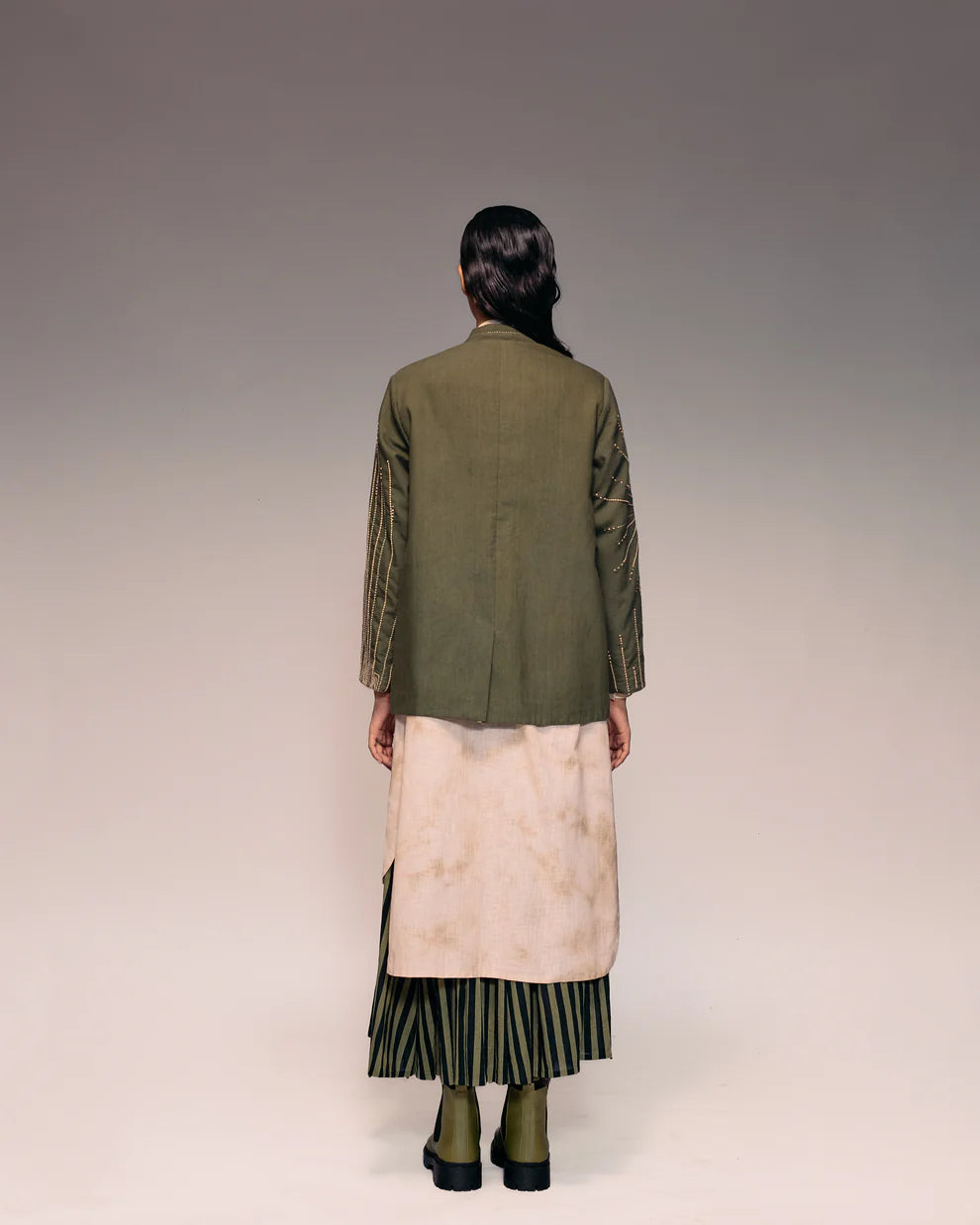 Olive Kantha Embroidered Khadi Jacket