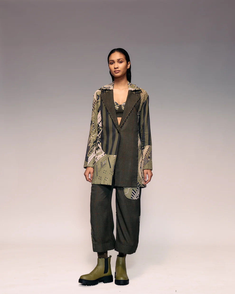 Olive Patch Cropped Trouser