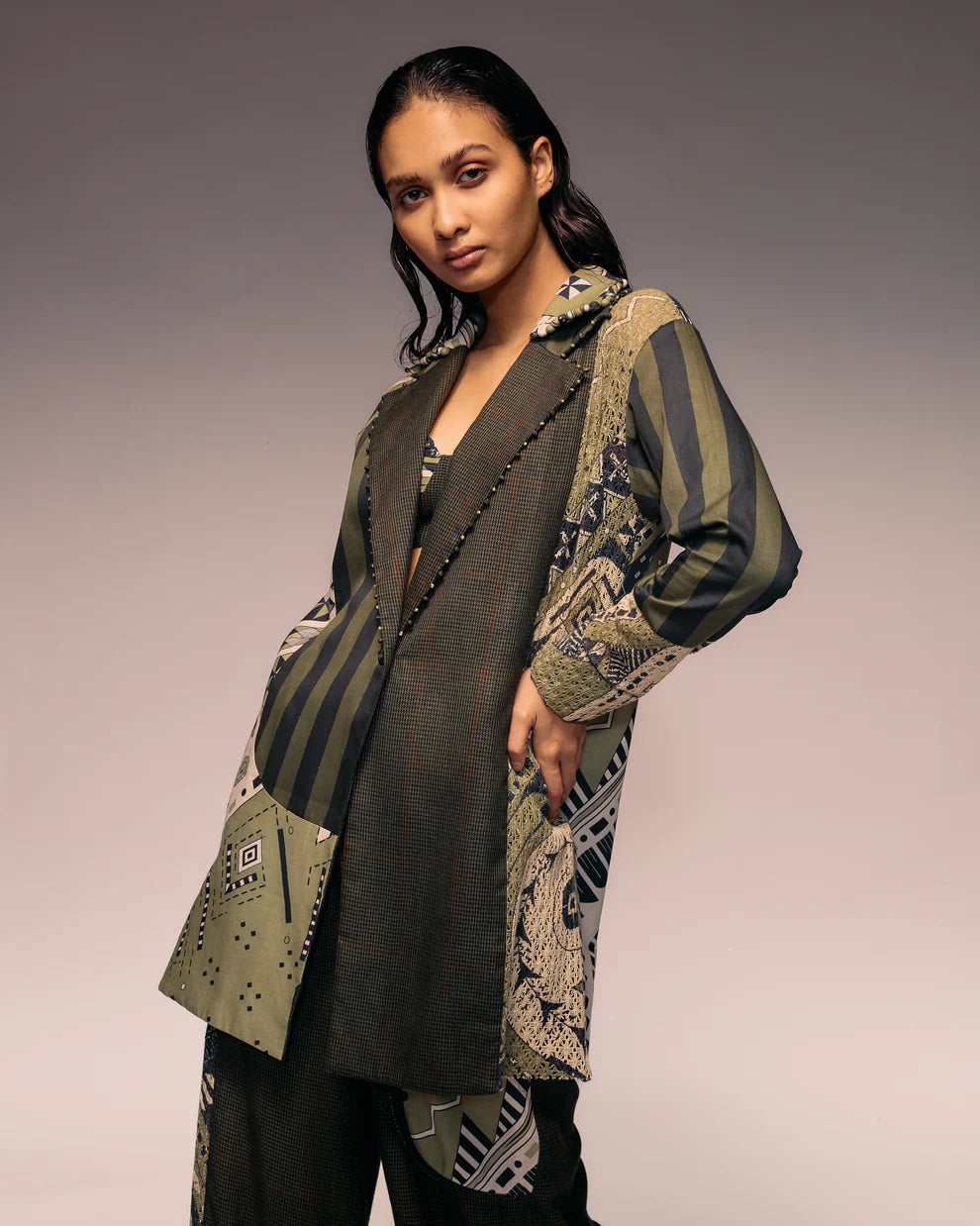 Olive Patch Cropped Trouser