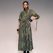 Olive Print Drawstring Dress