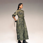Olive Print Drawstring Dress