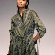 Olive Print Drawstring Dress