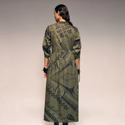Olive Print Drawstring Dress