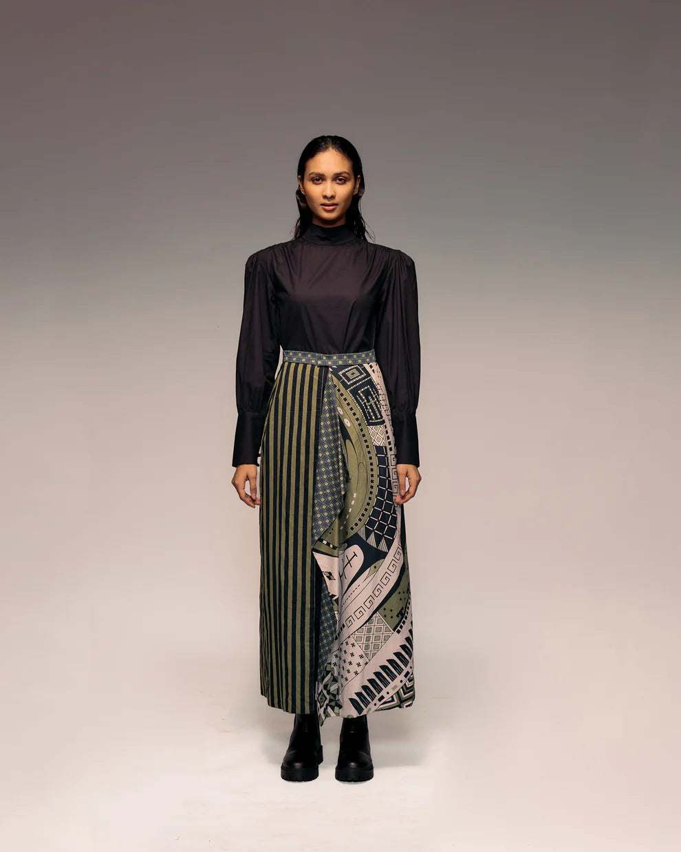 Olive Print Reversible Flap Skirt
