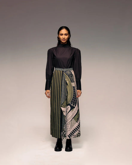 Olive Print Reversible Flap Skirt