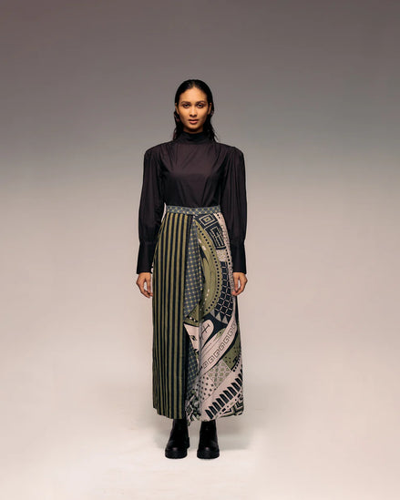 Olive Print Reversible Flap Skirt