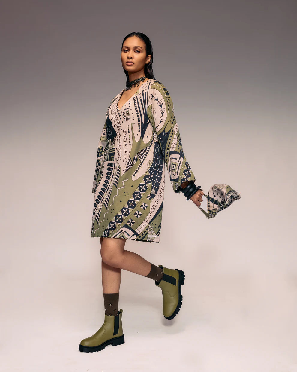 Olive Print Shift Dress