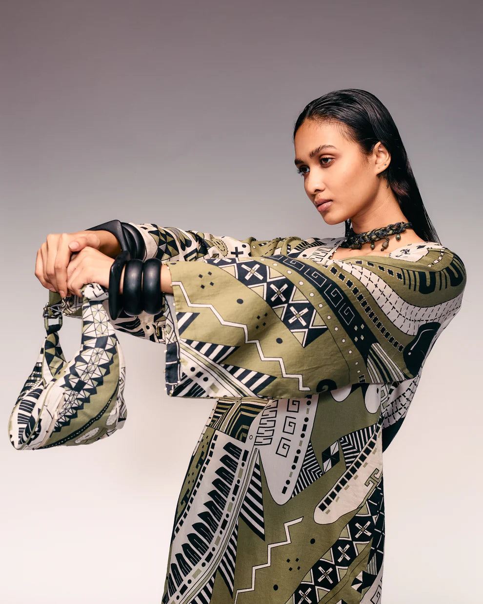 Olive Print Shift Dress