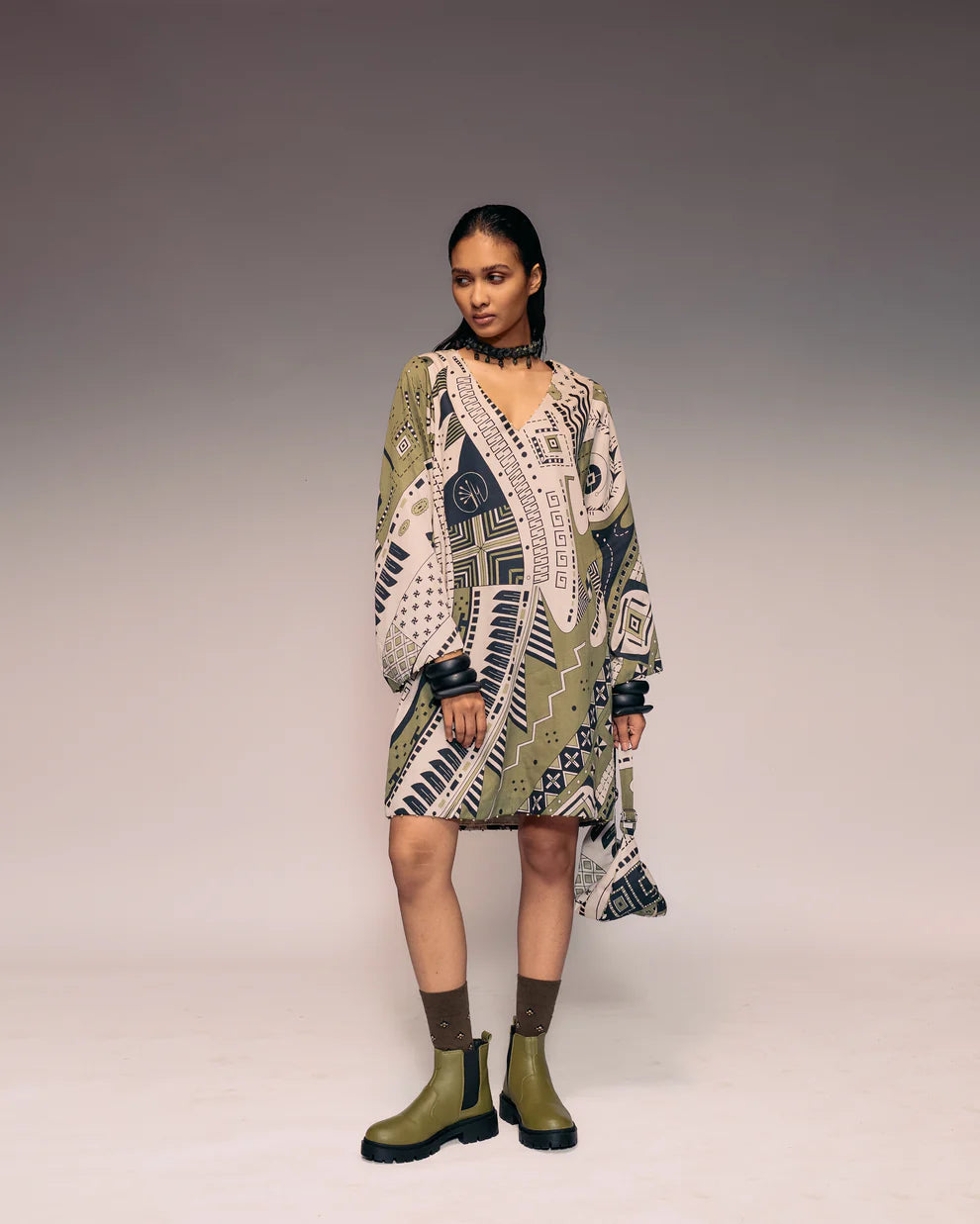 Olive Print Shift Dress