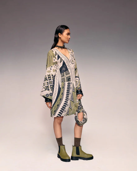 Olive Print Shift Dress