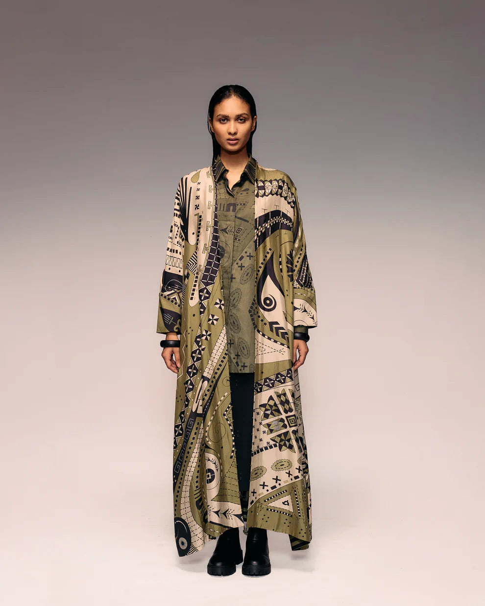 Olive Print Silk Cape