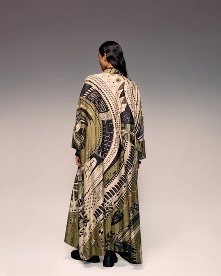 Olive Print Silk Cape