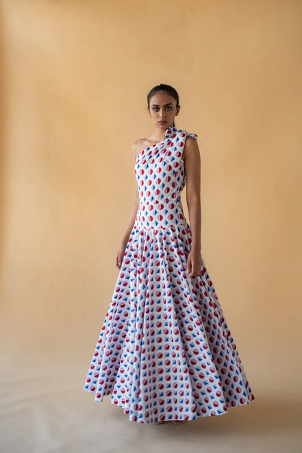 One Shoulder Long Dress - Geometric Print
