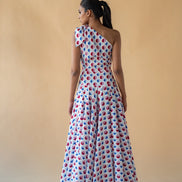 One Shoulder Long Dress - Geometric Print