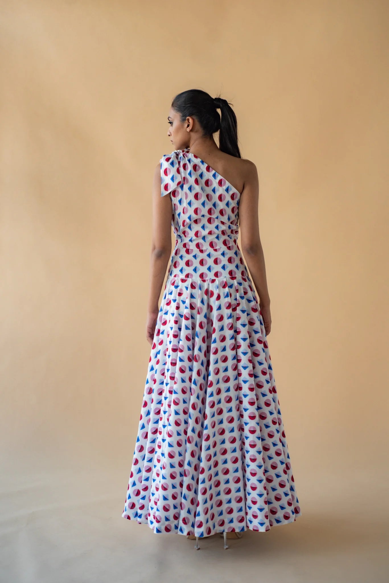 One Shoulder Long Dress - Geometric Print