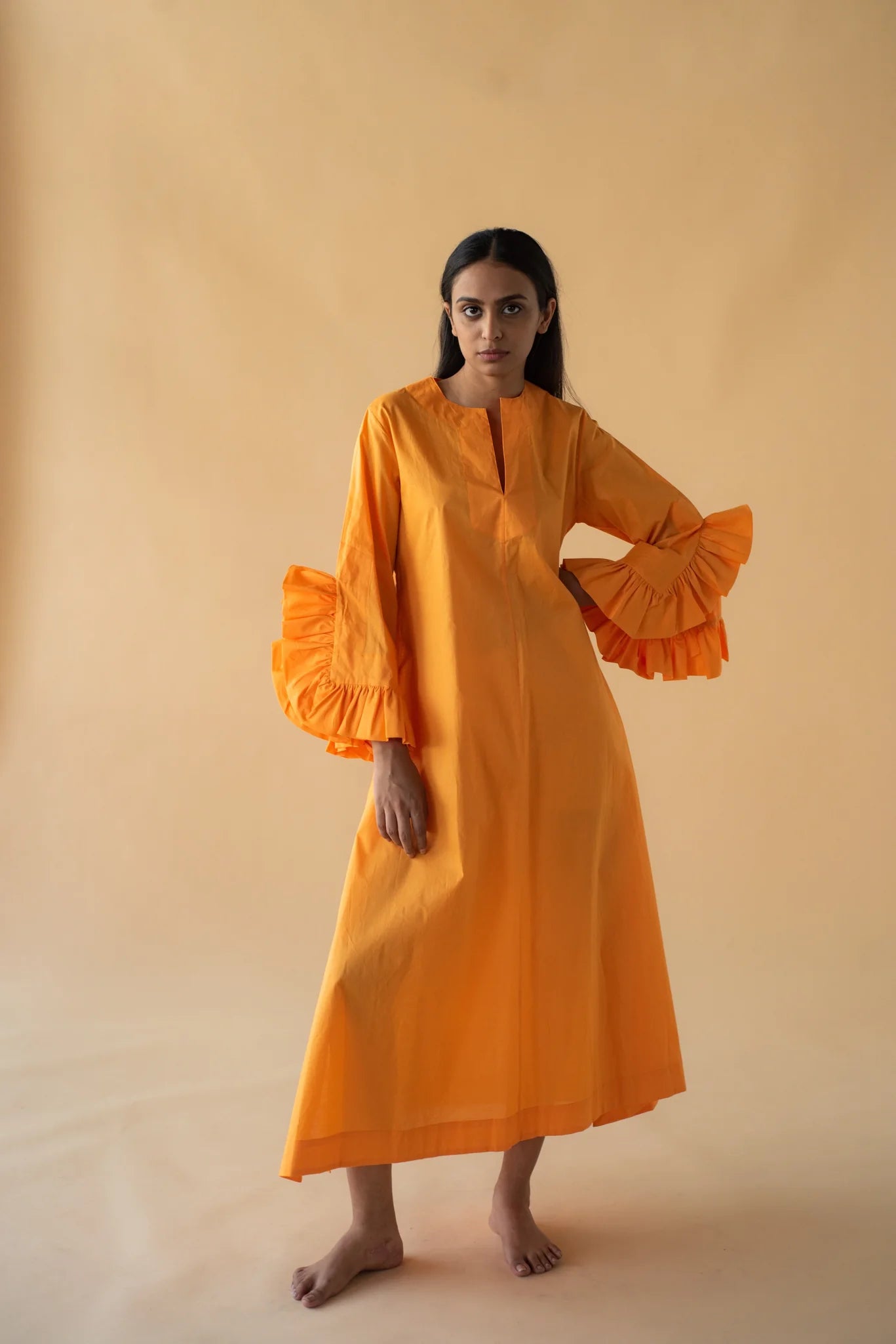 Orange Kaftan with Frilled Sleeve