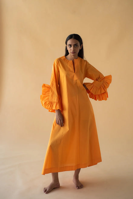 Orange Kaftan with Frilled Sleeve