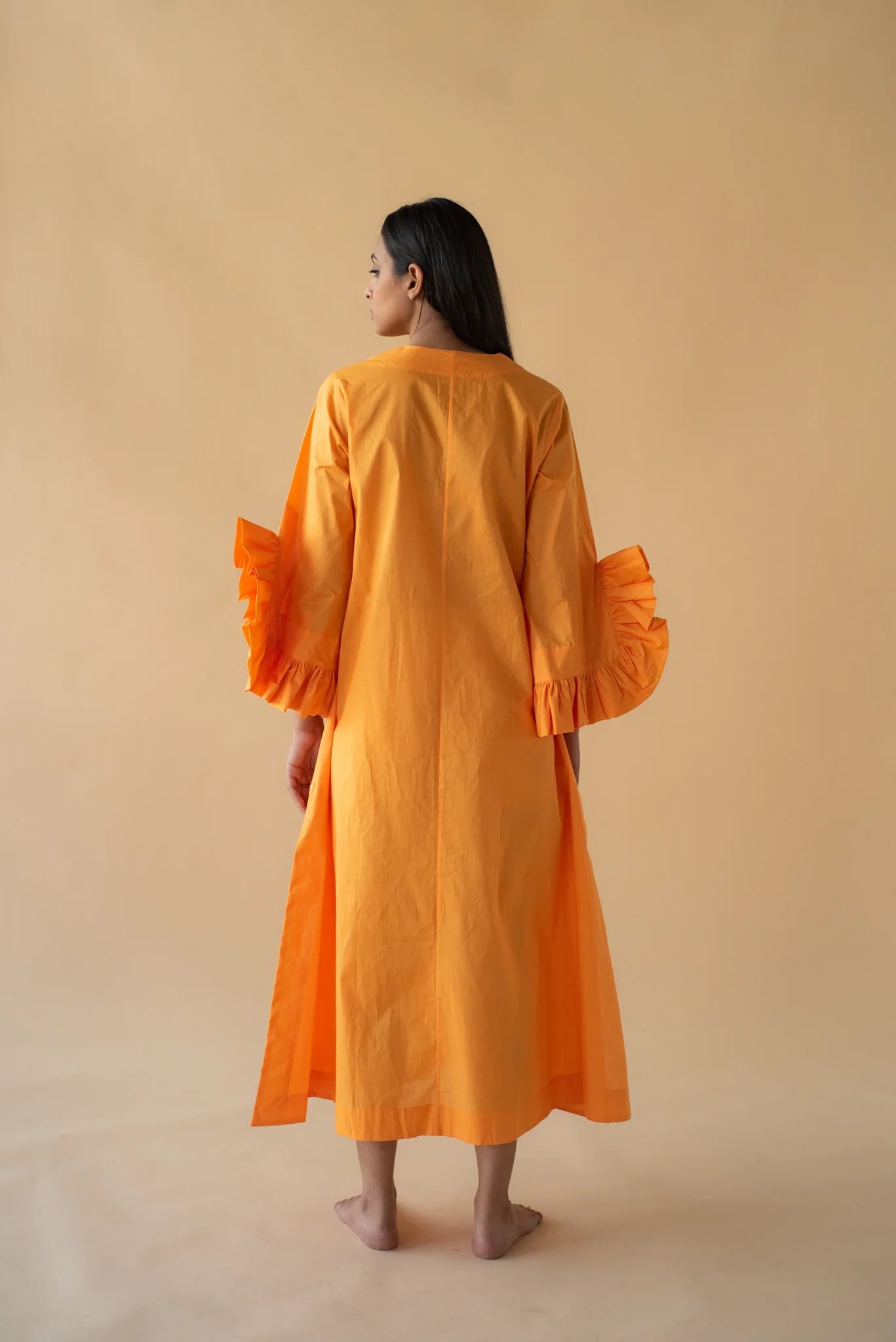 Orange Kaftan with Frilled Sleeve