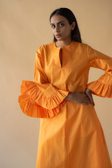 Orange Kaftan with Frilled Sleeve