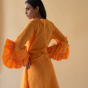 Orange Kaftan with Frilled Sleeve