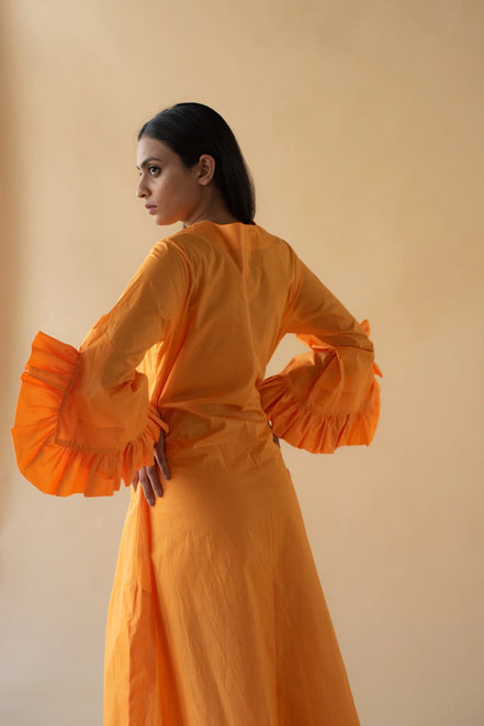 Orange Kaftan with Frilled Sleeve