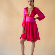 Pink and Orange Satin Silk Ombre Short Dress
