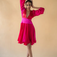 Pink and Orange Satin Silk Ombre Short Dress