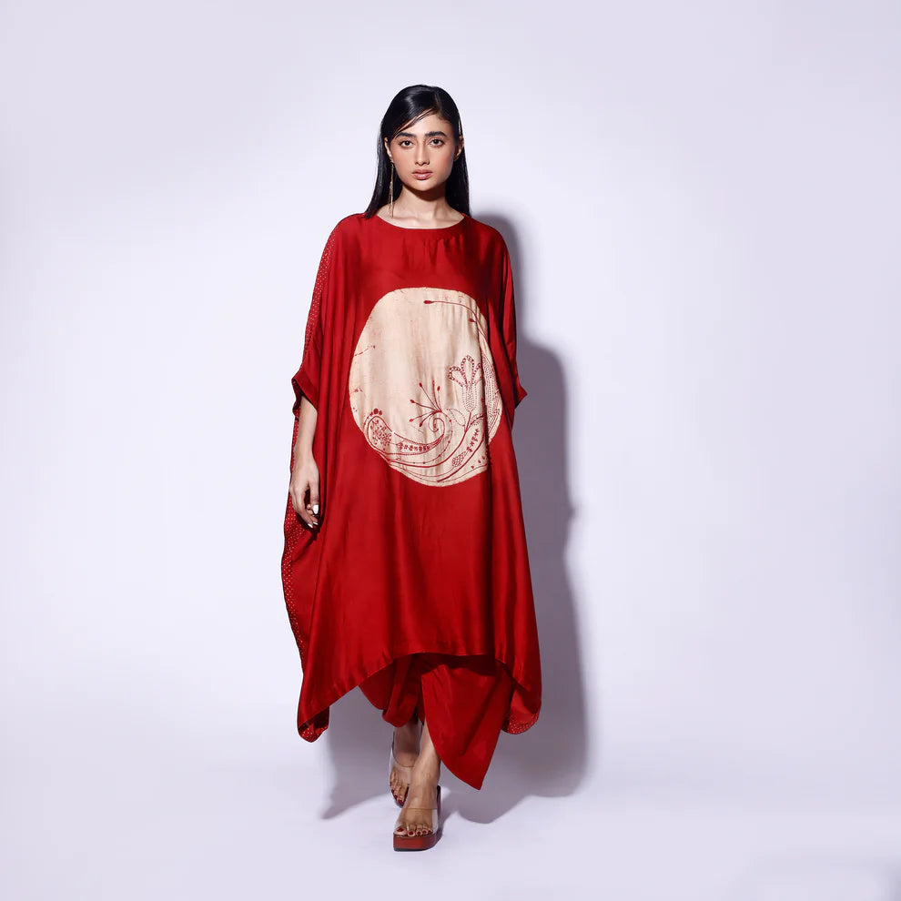 Red Circle Embroided Kaftan