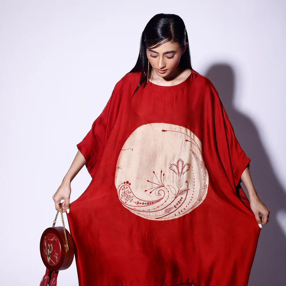Red Circle Embroided Kaftan