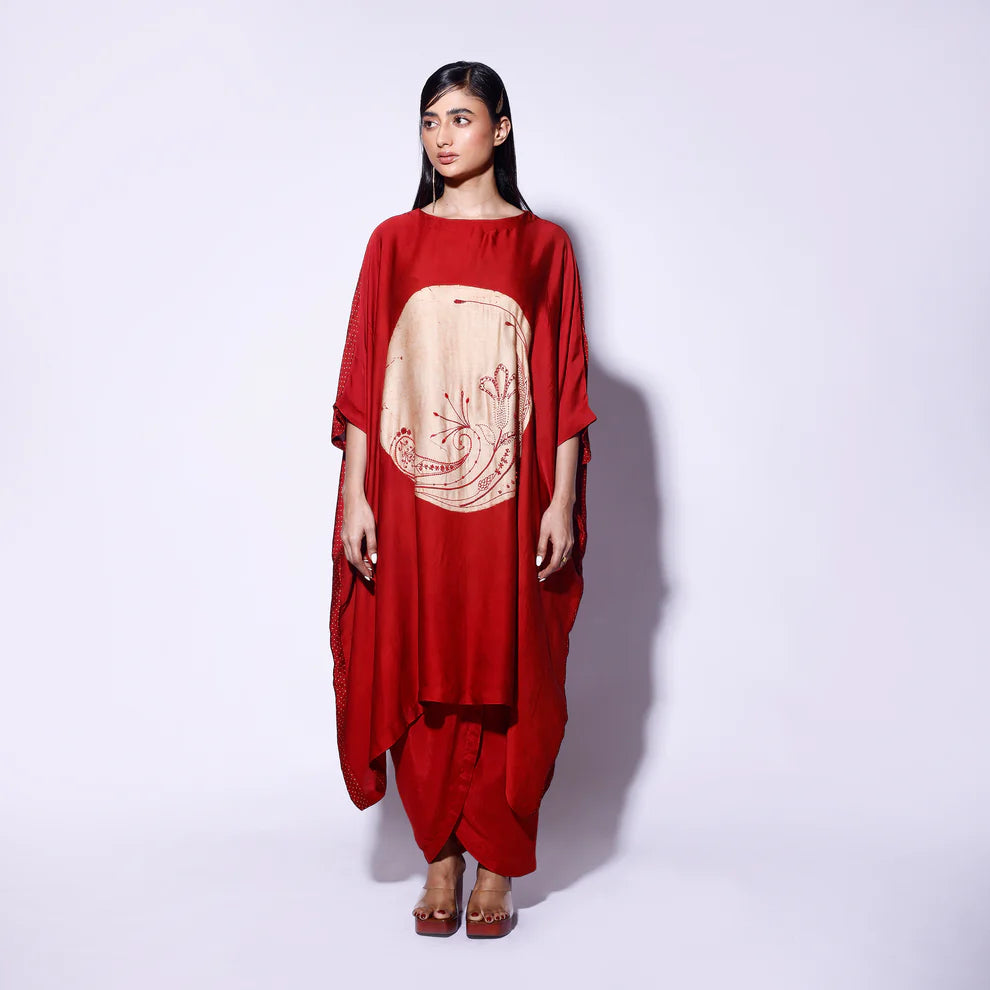Red Circle Embroided Kaftan