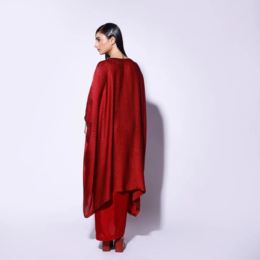 Red Circle Embroided Kaftan