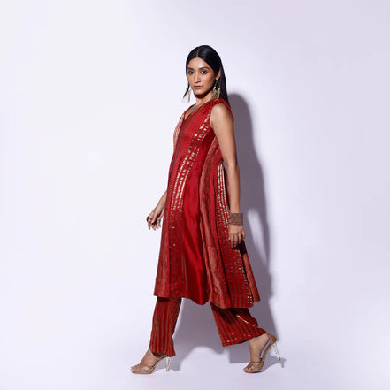 Red Panel Dress Pant Set