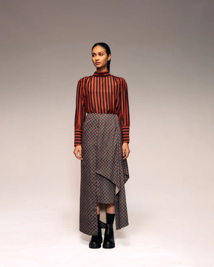 RUST BLACK STRIPE HIGH NECK TOP