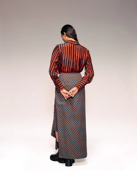 RUST BLACK STRIPE HIGH NECK TOP