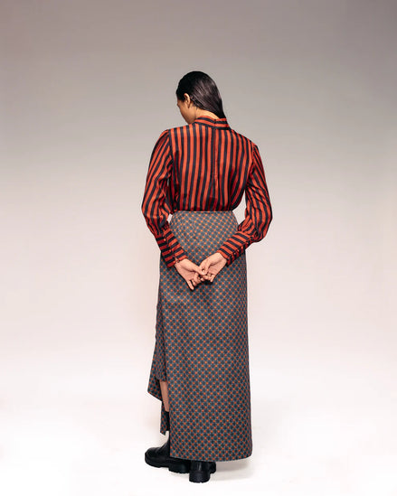 RUST BLACK STRIPE HIGH NECK TOP