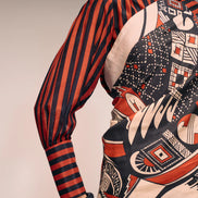 RUST BLACK STRIPE HIGH NECK TOP