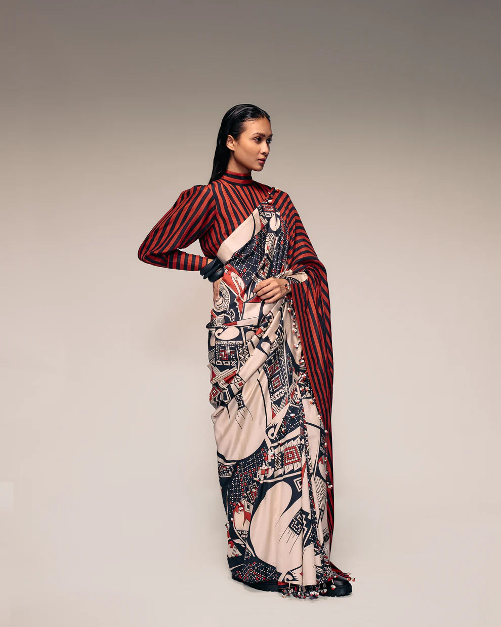RUST PRINT SILK SAREE